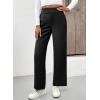 imageEVALESS Womens Elastic High Waist Straight Leg Pants Business Casual Work Pants Fall Button Down Office Outfits TrousersBlack