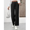 imageEVALESS Womens Elastic High Waist Straight Leg Pants Business Casual Work Pants Fall Button Down Office Outfits TrousersBlack