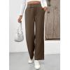 imageEVALESS Womens Elastic High Waist Straight Leg Pants Business Casual Work Pants Fall Button Down Office Outfits TrousersDark Brown