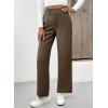 imageEVALESS Womens Elastic High Waist Straight Leg Pants Business Casual Work Pants Fall Button Down Office Outfits TrousersDark Brown