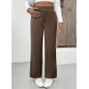 imageEVALESS Womens Elastic High Waist Straight Leg Pants Business Casual Work Pants Fall Button Down Office Outfits TrousersDark Brown