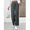 imageEVALESS Womens Elastic High Waist Straight Leg Pants Business Casual Work Pants Fall Button Down Office Outfits TrousersDark Grey