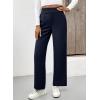 imageEVALESS Womens Elastic High Waist Straight Leg Pants Business Casual Work Pants Fall Button Down Office Outfits TrousersNavy Blue