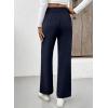 imageEVALESS Womens Elastic High Waist Straight Leg Pants Business Casual Work Pants Fall Button Down Office Outfits TrousersNavy Blue