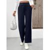imageEVALESS Womens Elastic High Waist Straight Leg Pants Business Casual Work Pants Fall Button Down Office Outfits TrousersNavy Blue