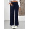 imageEVALESS Womens Elastic High Waist Straight Leg Pants Business Casual Work Pants Fall Button Down Office Outfits TrousersNavy Blue