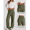 imageEVALESS Womens High Waist Button Stretchy Work Pants Straight Leg Office Dress Pant Business Casual Trousers with PocketGreen