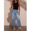 imageEVALESS Womens High Waist Wide Leg Jeans Trendy Cropped Denim Pants Solid Ankle Length Stretchy Jeans with PocketsBeau Blue