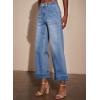 imageEVALESS Womens High Waist Wide Leg Jeans Trendy Cropped Denim Pants Solid Ankle Length Stretchy Jeans with PocketsBeau Blue