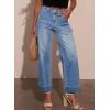 imageEVALESS Womens High Waist Wide Leg Jeans Trendy Cropped Denim Pants Solid Ankle Length Stretchy Jeans with PocketsBeau Blue