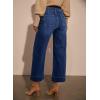 imageEVALESS Womens High Waist Wide Leg Jeans Trendy Cropped Denim Pants Solid Ankle Length Stretchy Jeans with PocketsDirty Blue