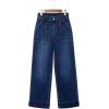 imageEVALESS Womens High Waist Wide Leg Jeans Trendy Cropped Denim Pants Solid Ankle Length Stretchy Jeans with PocketsDirty Blue