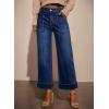 imageEVALESS Womens High Waist Wide Leg Jeans Trendy Cropped Denim Pants Solid Ankle Length Stretchy Jeans with PocketsDirty Blue