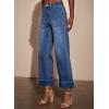 imageEVALESS Womens High Waist Wide Leg Jeans Trendy Cropped Denim Pants Solid Ankle Length Stretchy Jeans with PocketsSail Blue