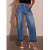 imageEVALESS Womens High Waist Wide Leg Jeans Trendy Cropped Denim Pants Solid Ankle Length Stretchy Jeans with PocketsSail Blue