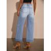 imageEVALESS Womens High Waist Wide Leg Jeans Trendy Cropped Denim Pants Solid Ankle Length Stretchy Jeans with PocketsZ Myosotis
