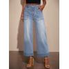 imageEVALESS Womens High Waist Wide Leg Jeans Trendy Cropped Denim Pants Solid Ankle Length Stretchy Jeans with PocketsZ Myosotis