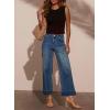 imageEVALESS Womens High Waist Wide Leg Jeans Trendy Cropped Denim Pants Solid Ankle Length Stretchy Jeans with PocketsZ Real Teal