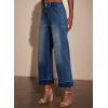 imageEVALESS Womens High Waist Wide Leg Jeans Trendy Cropped Denim Pants Solid Ankle Length Stretchy Jeans with PocketsZ Real Teal