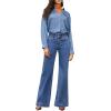 imageEVALESS Womens Jeans High Waisted Wide Leg Stretchy Baggy Denim Pants with DualButton ClosureDark Blue
