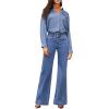 imageEVALESS Womens Jeans High Waisted Wide Leg Stretchy Baggy Denim Pants with DualButton ClosureLight Blue