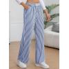 imageEVALESS Womens Striped Pants 2025 Comfy High Waist Wide Leg Lounge Pants Y2K Casual Lightweight PJ Bottoms with PocketsBlue Stripe