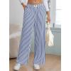imageEVALESS Womens Striped Pants 2025 Comfy High Waist Wide Leg Lounge Pants Y2K Casual Lightweight PJ Bottoms with PocketsBlue Stripe
