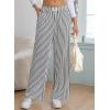 imageEVALESS Womens Striped Pants 2025 Comfy High Waist Wide Leg Lounge Pants Y2K Casual Lightweight PJ Bottoms with PocketsWhite Stripe