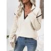 imageEVALESS Womens Sweaters V Neck Long Sleeve Quarter Zip Collared Ribbed Knit Dressy Casual Pullover Sweaters OutfitsBeige