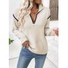 imageEVALESS Womens Sweaters V Neck Long Sleeve Quarter Zip Collared Ribbed Knit Dressy Casual Pullover Sweaters OutfitsBeige