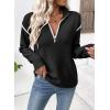 imageEVALESS Womens Sweaters V Neck Long Sleeve Quarter Zip Collared Ribbed Knit Dressy Casual Pullover Sweaters OutfitsBlack