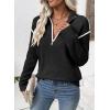 imageEVALESS Womens Sweaters V Neck Long Sleeve Quarter Zip Collared Ribbed Knit Dressy Casual Pullover Sweaters OutfitsBlack