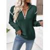imageEVALESS Womens Sweaters V Neck Long Sleeve Quarter Zip Collared Ribbed Knit Dressy Casual Pullover Sweaters OutfitsBlackish Green