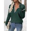 imageEVALESS Womens Sweaters V Neck Long Sleeve Quarter Zip Collared Ribbed Knit Dressy Casual Pullover Sweaters OutfitsBlackish Green
