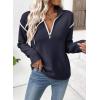 imageEVALESS Womens Sweaters V Neck Long Sleeve Quarter Zip Collared Ribbed Knit Dressy Casual Pullover Sweaters OutfitsNavy Blue