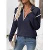 imageEVALESS Womens Sweaters V Neck Long Sleeve Quarter Zip Collared Ribbed Knit Dressy Casual Pullover Sweaters OutfitsNavy Blue