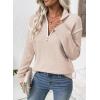 imageEVALESS Womens Sweaters V Neck Long Sleeve Quarter Zip Collared Ribbed Knit Dressy Casual Pullover Sweaters OutfitsOatmeal