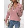 imageEVALESS Womens Sweaters V Neck Long Sleeve Quarter Zip Collared Ribbed Knit Dressy Casual Pullover Sweaters OutfitsPink
