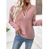 imageEVALESS Womens Sweaters V Neck Long Sleeve Quarter Zip Collared Ribbed Knit Dressy Casual Pullover Sweaters OutfitsPink