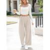 imageEVALESS Womens Wide Leg Pants High Waisted Business Work Casual Trousers 2025 Summer Comfy Palazzo Pants with PocketsBeige
