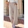 imageEVALESS Womens Wide Leg Work Pants Straight Elastic High Waisted Double Button Trousers Business Casual Pants with PocketsBeige