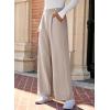 imageEVALESS Womens Wide Leg Work Pants Straight Elastic High Waisted Double Button Trousers Business Casual Pants with PocketsBeige