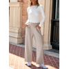 imageEVALESS Womens Wide Leg Work Pants Straight Elastic High Waisted Double Button Trousers Business Casual Pants with PocketsBeige