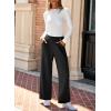 imageEVALESS Womens Wide Leg Work Pants Straight Elastic High Waisted Double Button Trousers Business Casual Pants with PocketsBlack