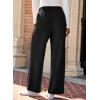 imageEVALESS Womens Wide Leg Work Pants Straight Elastic High Waisted Double Button Trousers Business Casual Pants with PocketsBlack