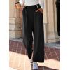 imageEVALESS Womens Wide Leg Work Pants Straight Elastic High Waisted Double Button Trousers Business Casual Pants with PocketsBlack
