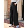 imageEVALESS Womens Wide Leg Work Pants Straight Elastic High Waisted Double Button Trousers Business Casual Pants with PocketsBlack