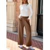 imageEVALESS Womens Wide Leg Work Pants Straight Elastic High Waisted Double Button Trousers Business Casual Pants with PocketsBrown