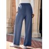 imageEVALESS Womens Wide Leg Work Pants Straight Elastic High Waisted Double Button Trousers Business Casual Pants with PocketsDark Blue