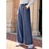 imageEVALESS Womens Wide Leg Work Pants Straight Elastic High Waisted Double Button Trousers Business Casual Pants with PocketsDark Blue